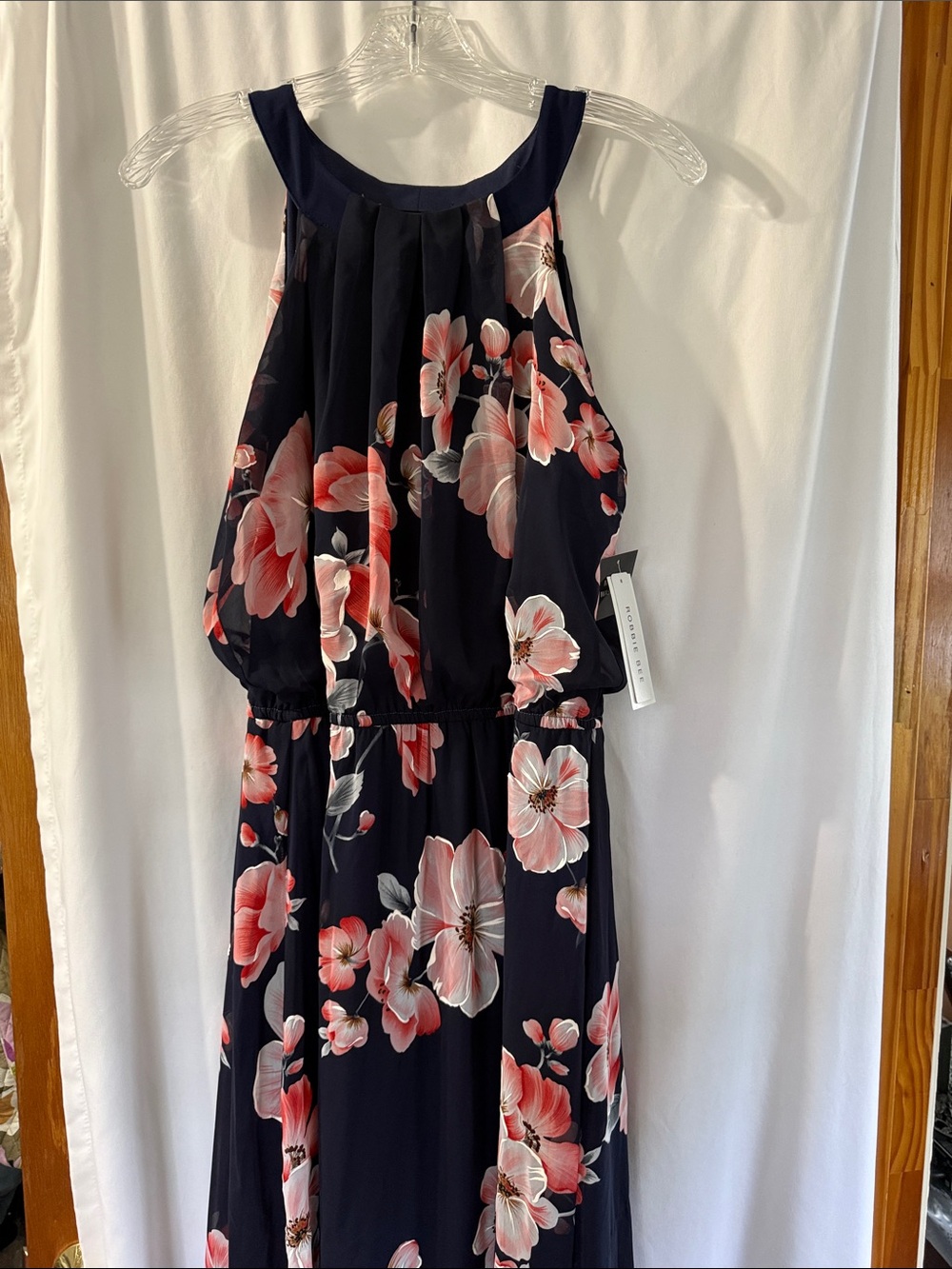 Robbie Bee Navy Maxi Dress with Pink Floral Print